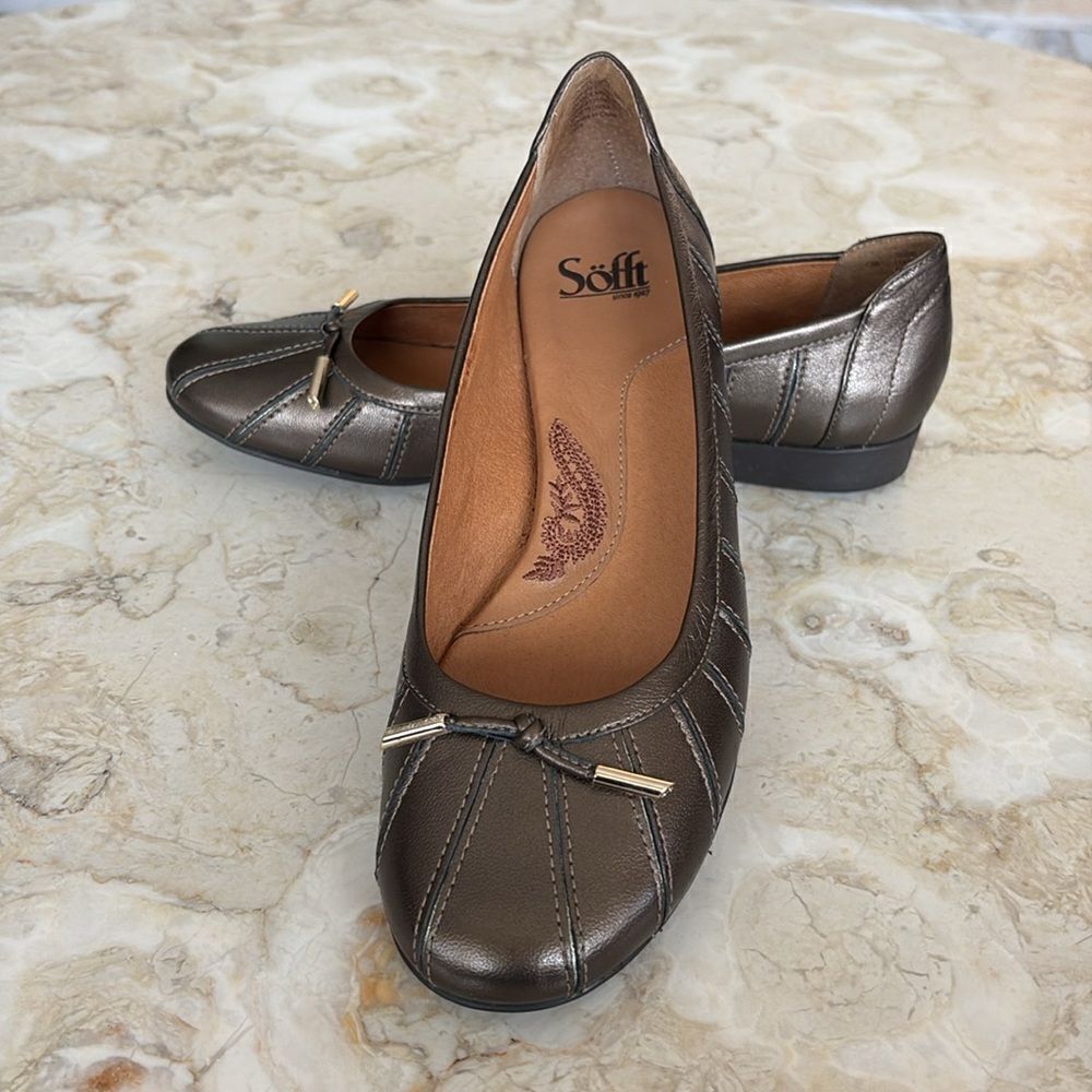 Soft Leather Ballerina Flats Bronze